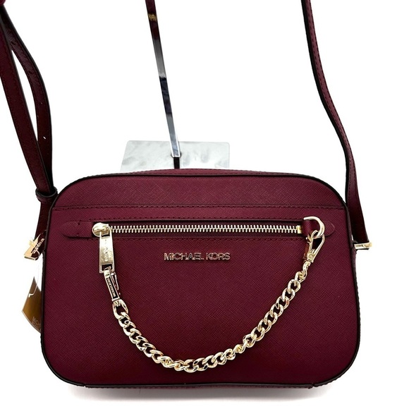 MICHAEL KORS LARGE EW ZIP CHAIN CROSSBODY BAG DARK CHERRY (NWT) - Picture 4 of 11